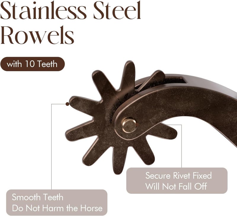 EQUSPUR Western Cowboy Spurs, 1 Pair Horse Spurs with Rowels, Antique Horse Boot Spurs with Hand-Carved Decoration for Adult Equestrian, Men Women - Image 3